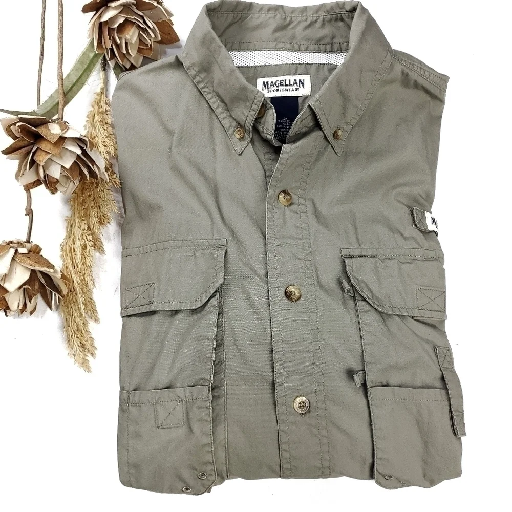 New Magellan Mens Cache Green Outdoor Shirt Med